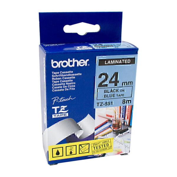 Brother TZe551 Labelling Tape 24mm x 8m Black on Blue