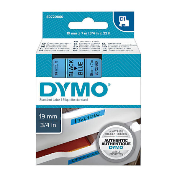 Dymo D1 Blk on Blue 19mmx7m Tape