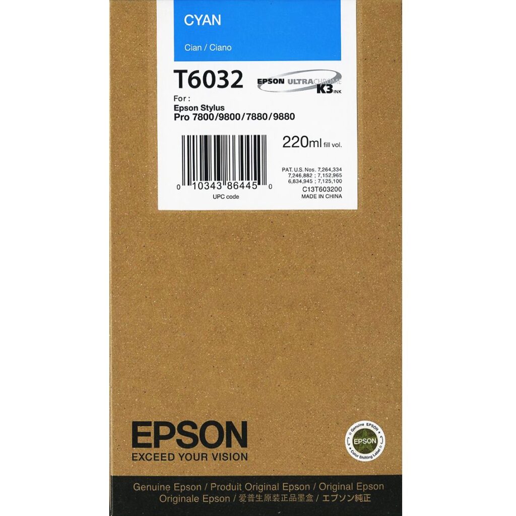 Epson Cyan ink Stylus Pro 7800/9800/7880/9880 Ink (220ml) T6032 – TecArt