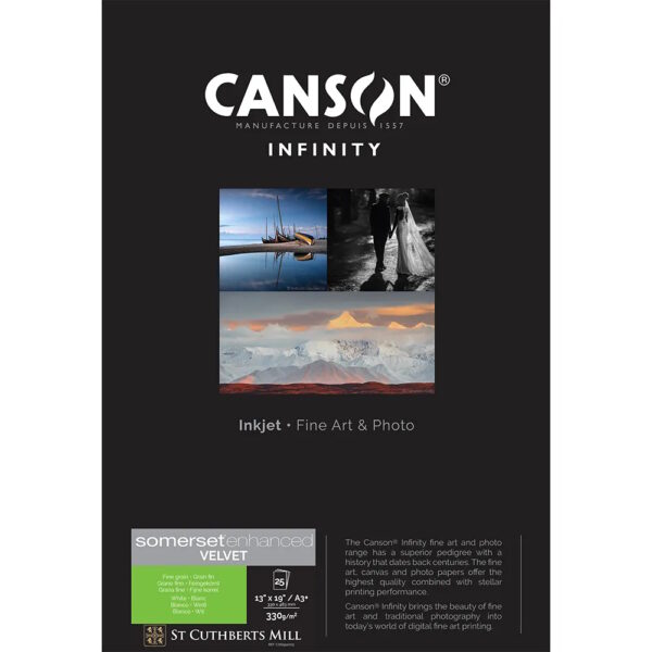 Canson Somerset Enhanced Velvet White 330GSM A3+ 25 Sheet