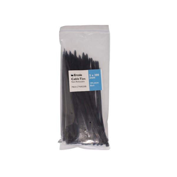 Ercole Cable Ties Non-Releasable 5 x 200 mm 100 pieces Black