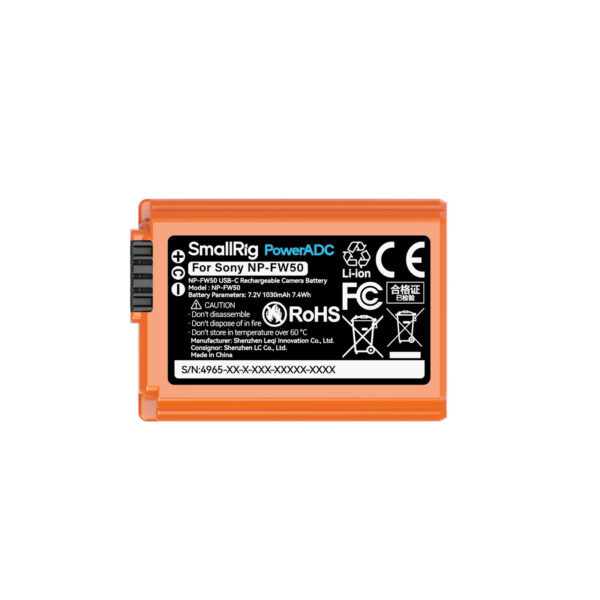 SmallRig NP-FW50 USB-C Rechargeable Camera Battery (Orange) 4965 - Image 2